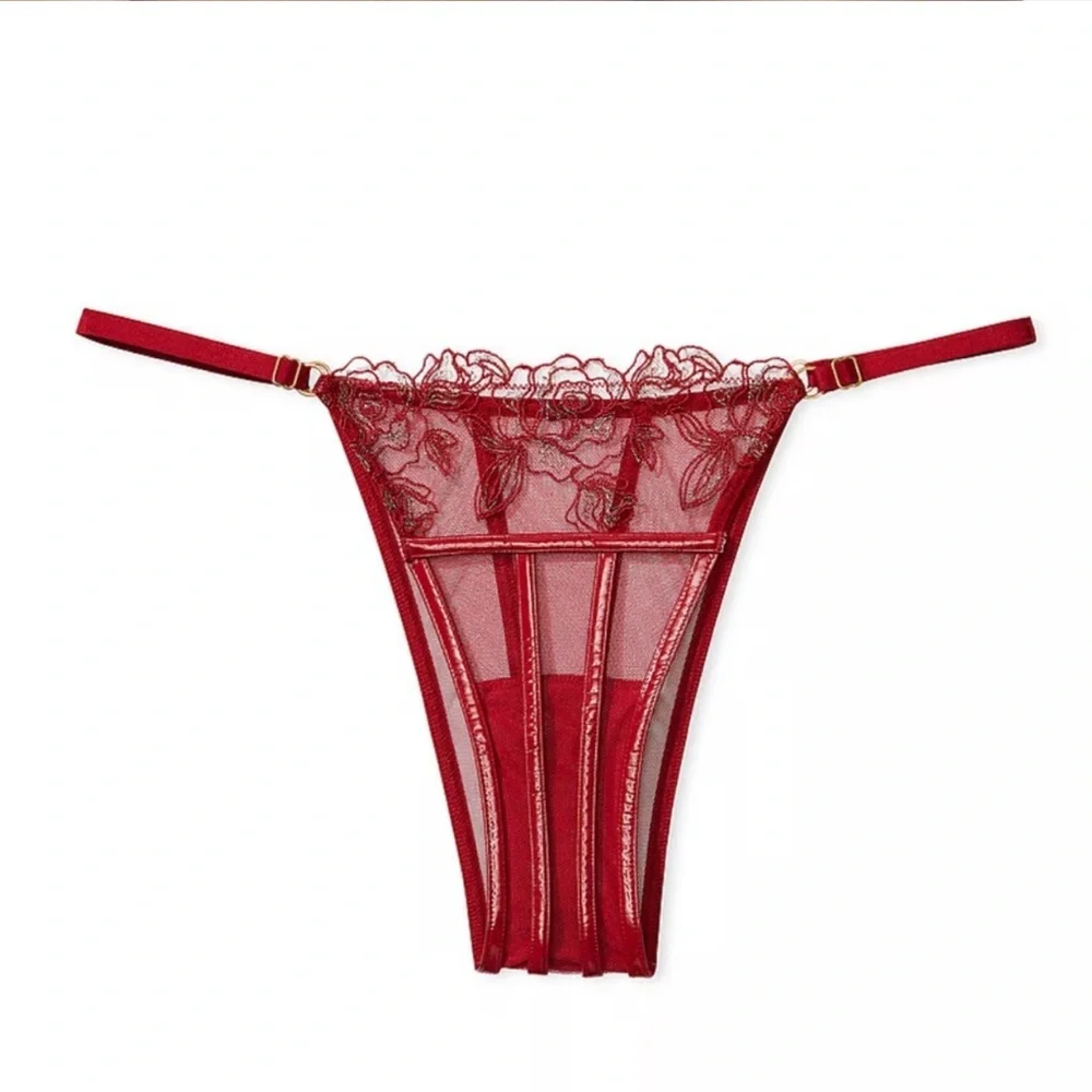 Victoria’s secret  very sexy Mesh &faux Leather panties women size XS/M red NWOT
